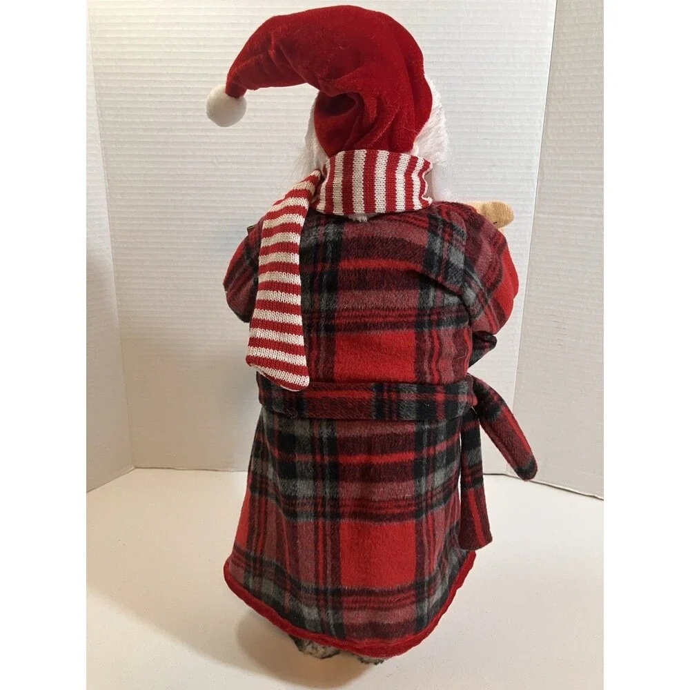 18” Bedtime Santa In Robe With Teddy Bear And Book Christmas Holiday Decor